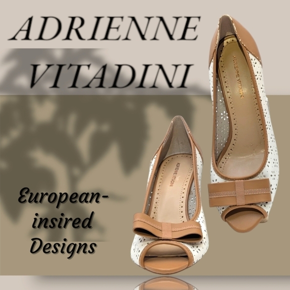 Adrienne Vittadini Makani Nappa Leather White Tan Eyelet Wedge Heels 9.5/1W-116D - Picture 1 of 17